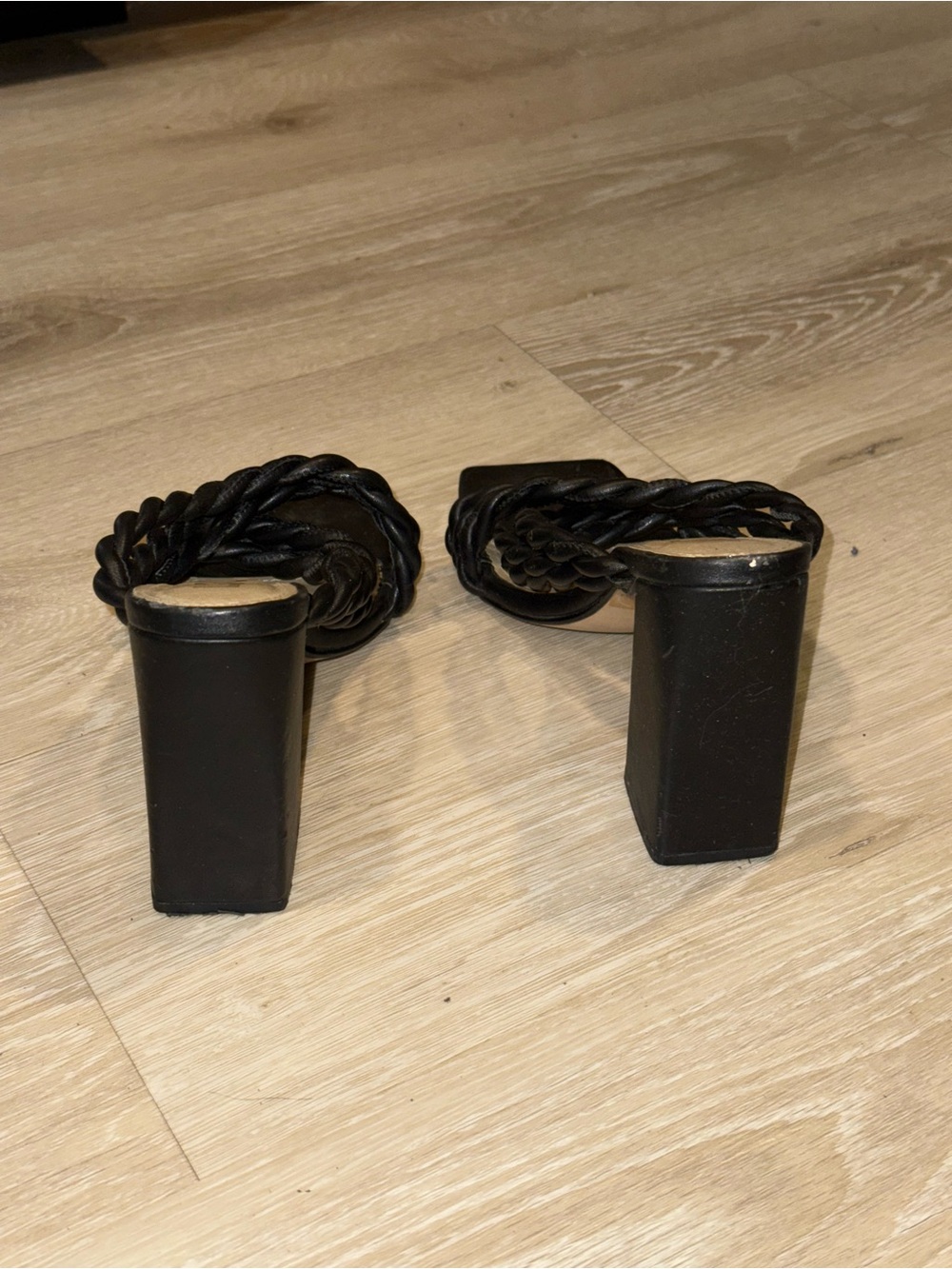 EGO Black Braided Strap Block Heel Sandals